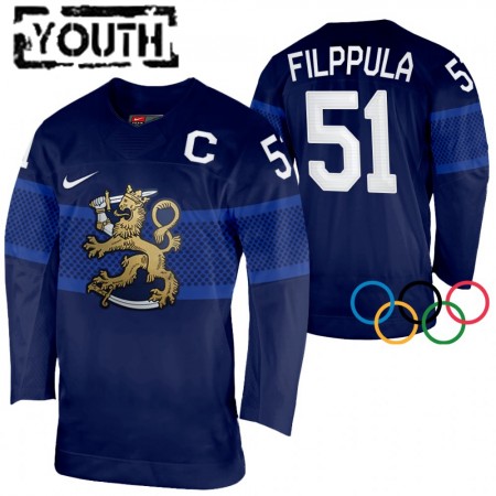 Maillot de Hockey Finlande Valtteri Filppula 51 2022 Winter Olympics Navy Authentic - Enfant
